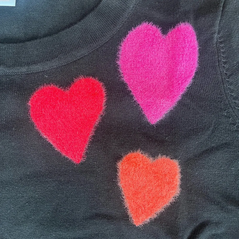 Black Sweater with Pink &‎ Red Heart Appliqués - Women